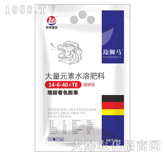 高鉀型大量元素水溶肥料14-6-40+TE-琻獅馬-泰來
