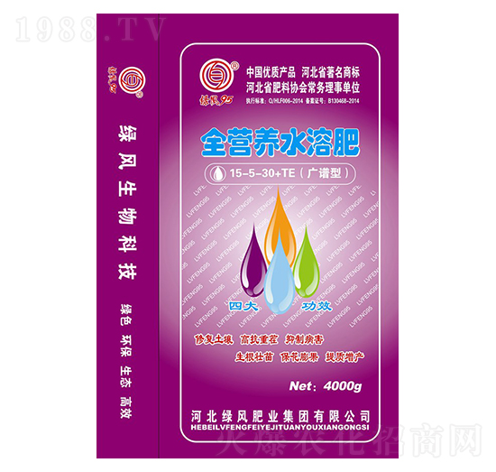 廣譜型全營(yíng)養(yǎng)水溶肥料15-5-30+TE-綠風(fēng)肥業(yè)