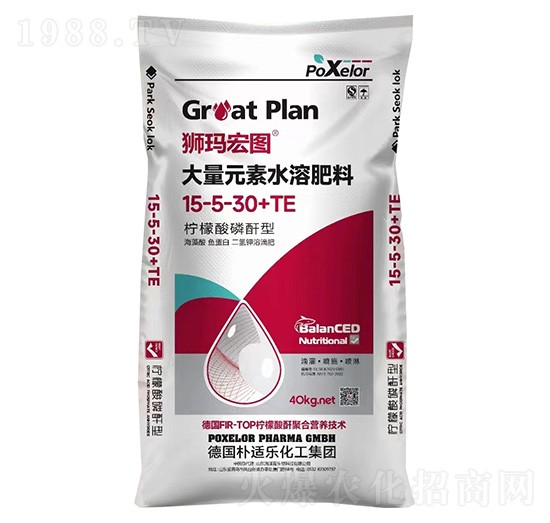 大量元素水溶肥料15-5-30+TE-獅瑪宏圖-海澤藍