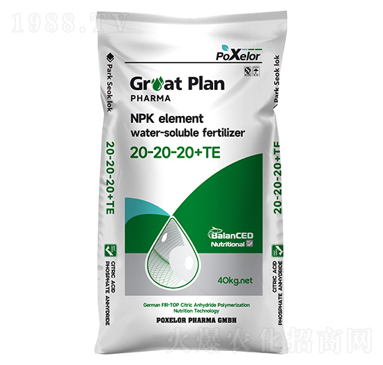 大量元素水溶肥料20-20-20+TE（40kg）-獅瑪宏圖-海澤藍(lán)